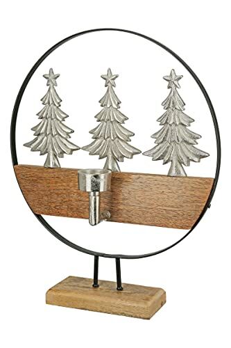 Gilde Decorazione natalizia in legno, motivo: alberi di Natale in alluminio, colore: marrone, argento, decorazione da tavolo, altezza 43 cm