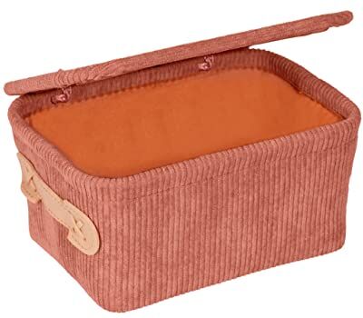 Wenko Cesta della biancheria Anela con coperchio in design a corda 100% poliestere con impugnatura in similpelle per riporre strumenti e accessori da bagno, 19 x 10 x 14 cm, rosa antico