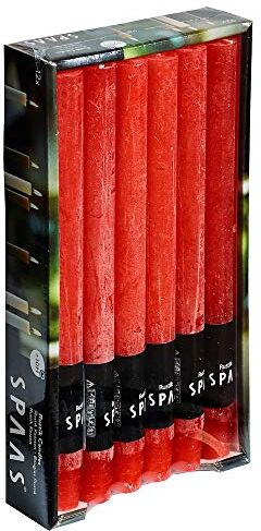 Spaas 12 Candele rustiche Non profumate, in Cera di paraffina, 21 x 250 mm, Colore: Rosso