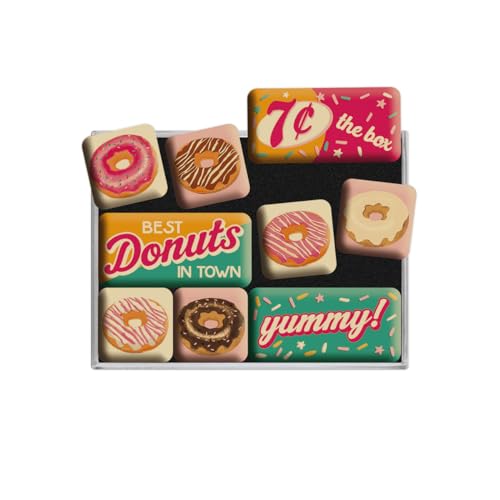 ART Set di Magneti Vintage USA – Donuts – Idea Regalo per Amanti delle cene, Decorazione del Frigorifero, Design nostalgico, 9 Pezzi, 9 unità