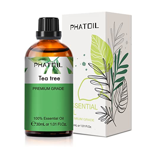 PHATOIL Oli di Tea Tree 30 ml, Olio Essenziale Puro Naturale, Oli Essenziali per Diffusori Aromaterapia Umidificatori Candele Fai da Te, Tea Tree Oil