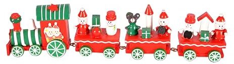 Ciao Trenino Natale (25cm: locomotiva + 3 vagoni) decorazione in legno, rosso/verde