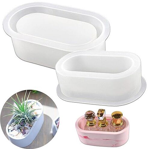 Mlczwt 2 Pezzi Stampo in Silicone di Forma Ovale, Ovale Gesso Silicone Stoccaggio, Stampo Decorativo in Cemento Gesso, Fai da te Vassoio Ovale Scatola, per Piante Grasse, Portacandele, Organizer