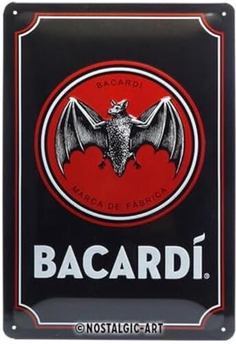 ART Targhe Vintage, Bacardi – Logo Black – Idea regalo per gli amanti del rum, in metallo, Design retro per decorazione, 20 x 30 cm