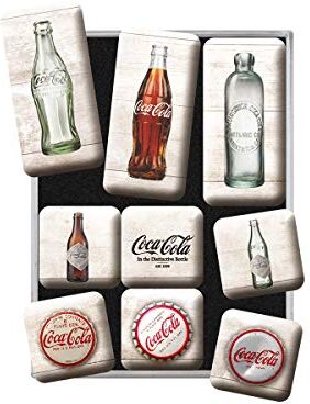 ART Set di Magneti Vintage Coca-Cola – Bottles – Regalo per Amanti della Coke, Decorazione del Frigorifero, Design nostalgico, 9 Pezzi, 9 unità