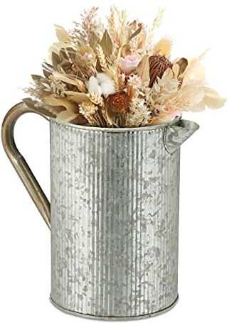 Relaxdays Vaso per Fiori Shabby Chic, Brocca Portafiori in Metallo Zincato, Stile Vintage, Giardino, Soggiorno, Argento