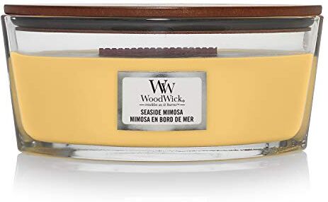 Woodwick Ellipse Candela Profumata con Stoppino Scoppiettante, Mare, Fino A 50 Ore, Cera, Seaside Mimosa, 19x12 cm