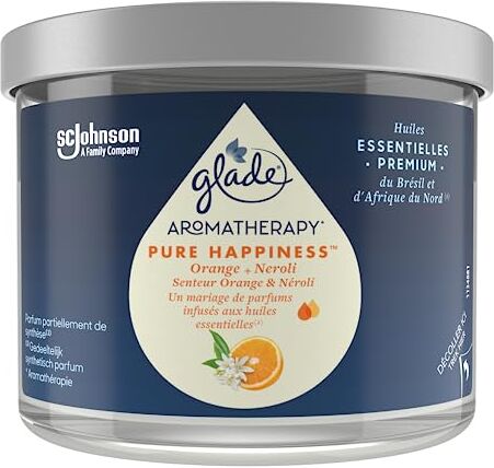 glade Aromatherapy Candela, Pure Happiness, infusi oli essenziali, arancione e neroli, 1 candela