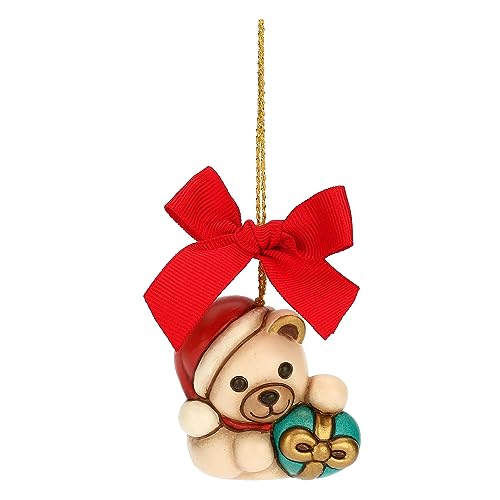 THUN Addobbo Natalizio Teddy con Regalo in Ceramica Decorata a Mano, Versione Piccola, Decorazioni Natale Casa, 5x3.8x5.5 cm h