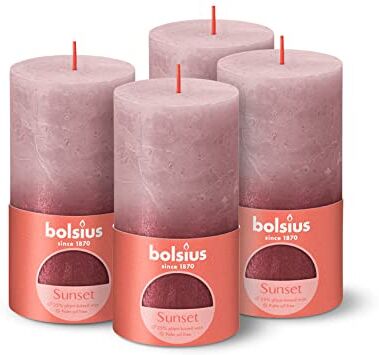 Bolsius Candele Rustiche a Colonna Metallizzate 13 x 7 cm Rosa Cenere e Rosso Confezione da 4 Lunga Durata Decorazione per Interni Include Cera Vegana Naturale Senza Olio di Palma