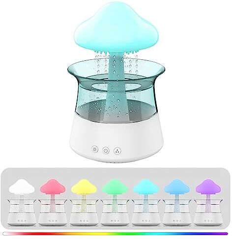 Deuson Nuvola di pioggia umidificatore da 300 ml Diffusore olio essenziale con 7 colori che cambiano le luci e funzionalità di tempo del suono del suono dell'acqua USB Diffusore di nuvola di pioggia r