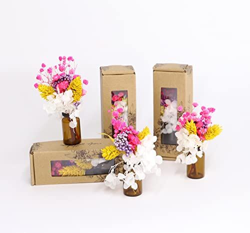 ART Regalo per la festa della mamma Mini bouquet di fiori secchi in rosa, bianco e viola con confezione regalo (3 pezzi) Mini bouquet con fiori secchi (variante E)