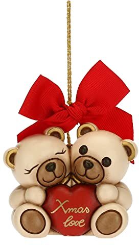 THUN Addobbi Natalizi, Coppia Teddy Xmas Love in Ceramica Decorata a Mano, Versione Maxi Idea Regalo Natale 2022-7.4x5.2x6.6 cm h