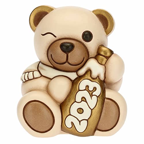 THUN Natale 2022 Soprammobile Teddy Buon Anno 2023 in Ceramica Decorata a Mano, Versione Bianco Idea Regalo Natale 2022-6.8x6.6x7.7 cm h