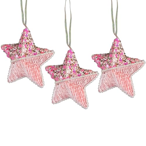 SHATCHI 3 stelle rosa confetto 12 cm – decorazioni da appendere all'albero di Natale ornamenti decorativi festivi pendenti per albero di Natale a tema fiaba