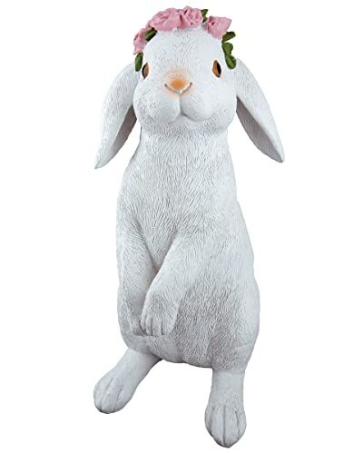 Gilde Statuetta di coniglio rosa in resina – decorazione di primavera Pasqua coniglio pasquale – in piedi bianco con corona di rose nei capelli – altezza 29 cm