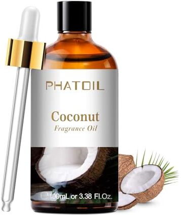 PHATOIL Oli Essenziali Cocco 100 ml, Oli Essenziali Profumati per Diffusori, Olio Essenziale di Cocco per Diffusore Aromaterapia, Umidificatore, Candele Fai da De