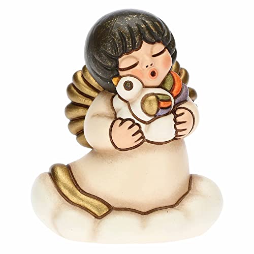 THUN , Soprammobile Bomboniera My Angel che Abbraccia un Uccellino in Ceramica Decorata a Mano, Simbolo di Benessere e Amore, Novità  2023, 5.8x4x6.8 cm h