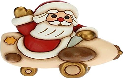 THUN Soprammobile Babbo Natale su Aeroplano Decorazioni Natale Casa Formato Grande Ceramica 10,5 x 9,5 x 10,5 h cm