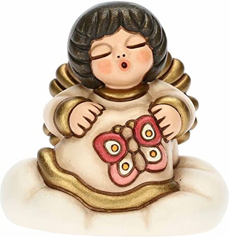 THUN , Soprammobile Bomboniera My Angel che Abbraccia una Farfalla in Ceramica Decorata a Mano, Simbolo di Benessere e Amore, Novità  2023, 6.4x4.6x6 cm h