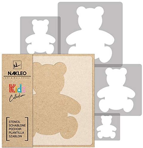 NAKLEO 5 pezzi riutilizzabili stencil di plastica Orsetto Orso Peluche 34x34cm a 9x9cm Decorazioni Stanza Bambini Pittura Motivi Mobili Parete fai-da-te Artigianato