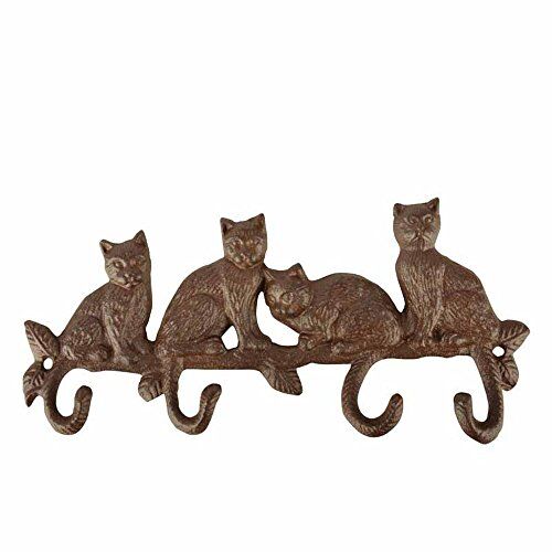 Esschert Design Appendiabiti in ghisa con Ganci, a Forma di Gatti, con Finitura in Marrone Antico