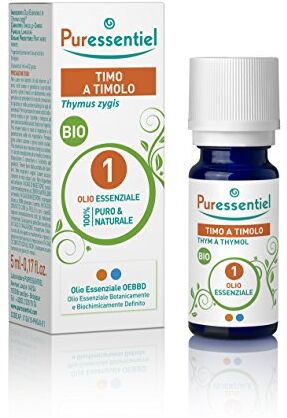 Puressentiel , Olio Essenziale di Timo a Timolo, 100% Puro e Naturale, OEBBD (Olio Essenziale Botanicamente e Biochimicamente Definito), Da Agricoltura Biologica, Vegan e Cruelty Free, 5 ml