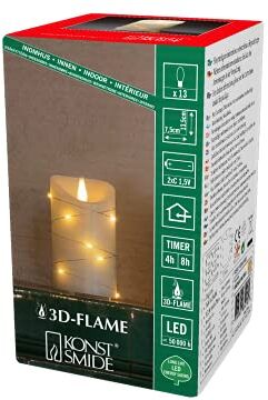 Konstsmide Candele grandi a batteria, funzionamento a batteria, senza fiamma, in vera cera color avorio, con funzione timer da 4 o 8 ore, 13,5 x 7,5 cm, candela LED bianca calda,