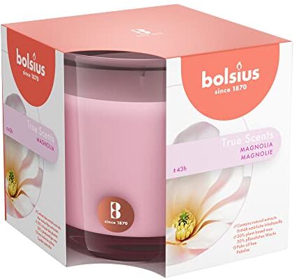 Bolsius True Scents Candela Profumata in Giara Fragranza Magnolia Colore Rosa Grande Lunga Durata di 43 Ore Estratti Naturali Candela Decorativa Cera Senza Fumo 9.5 x 9.5 cm