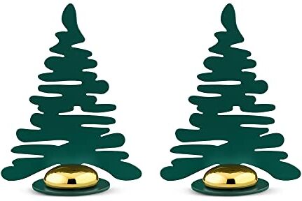 Alessi Barkplace Tree  Set di Due Segnaposto a Forma di Albero di Natale, in Acciaio Colorato con Resina Epossidica, Verde con Magnete in Porcellana