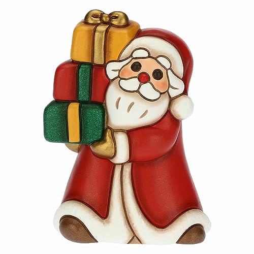 THUN Babbo Natale con Regali in Ceramica Decorata a Mano, Linea Desideri di Natale, Decorazioni Natale Casa, 8x6x11.2 cm h