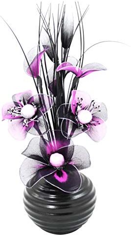 Creative Silver Vase with Purple and Black Nylon Artificial Flowers in Vase, Fake Flowers, Ornaments, Small Gift, Home Accessories, 32cm