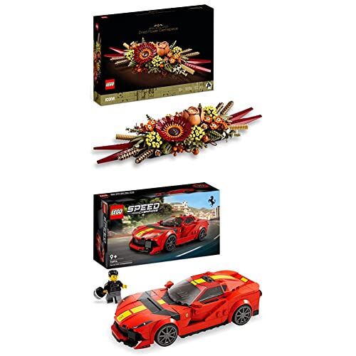 Lego 10314 Icons Centrotavola di Fiori Secchi Finti, Set Fai da Te, Botanical Collection con Rosa & 31135 Speed Champions Ferrari 812 Competizione, Serie 2023