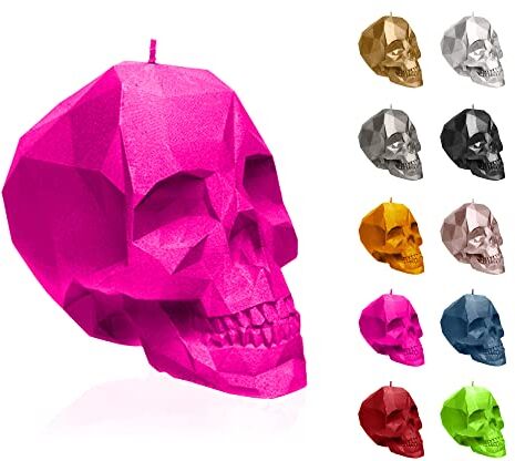 Candellana Candela piccola a forma di teschio, colore: Rosa Low Poly, altezza: 7,5 cm, realizzata a mano in UE