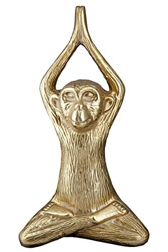 Gilde Scultura decorativa a forma di animale, per yoga, scimmia, arte moderna e decorazione in resina, colore: oro, altezza 28,5 cm