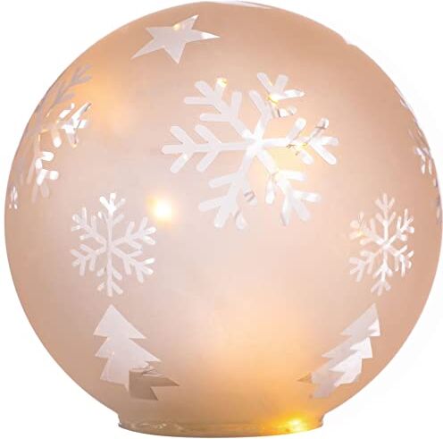 WeRChristmas Pre-Lit Frosted Palla di Vetro Chiaro con Fiocco di Neve/Star Modello, Bianco, 15 cm