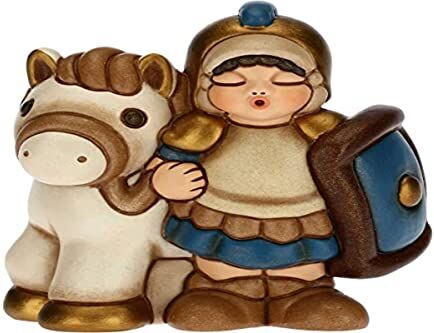 THUN Statuina Presepe Soldato con Cavallo Decorazioni Natale Casa Linea Presepe Classico, Variante Blu Ceramica 7,5 x 5,5 x 8,5 h cm