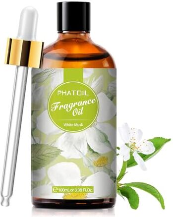 PHATOIL Oli Essenziali Muschio Bianco 100 ml, Oli Essenziali Profumati per Diffusori, Olio Essenziale di Muschio Bianco per Diffusore Aromaterapia, Umidificatore, Candele Fai da De