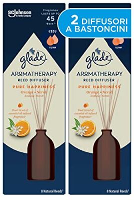 glade Aromatherapy Diffusore di Oli Essenziali a Bastoncini, Fragranza Pure Happiness Arancia e Neroli, Confezione da 2 Bastoncini da 80 ml