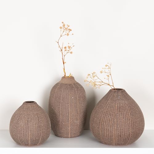 Creative Set di 3 vasi decorativi in gres porcellanato, colore: marrone