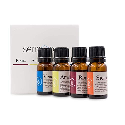 SensoPuro Oli essenziali purificanti per ambienti Set 4 pezzi da 10 ml – Mix box di 4 diverse essenze profumate per casa, ufficio e aromaterapia