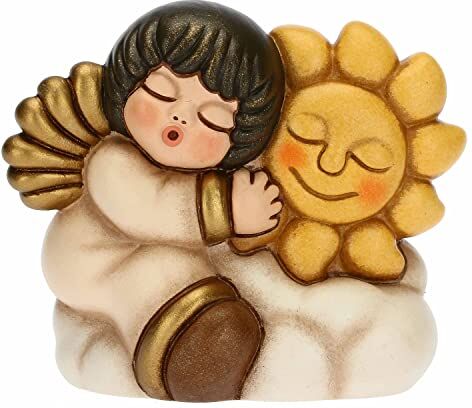 THUN Natale 2022 Soprammobile My Angel con Sole in Ceramica Decorata a Mano Idea Regalo Natale 2022-6.5x4.2x6 cm h