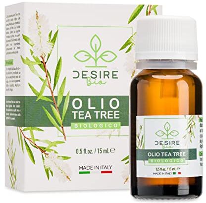 Desire Bio Tea Tree Oil Olio Essenziale Biologico Olio Dell'albero Del Tè Puro Melaleuca Alternifolia Olio Essenziale Tea Tree Per Diffusori, Aromaterapia, Viso, Corpo, Mal Di Testa, Micosi