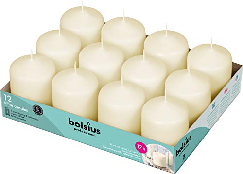 Bolsius Candele basiche per Decorazione, Cera, Avorio, dimensione cero singolo: h 7.8 cm Ø5.8cm, 12 unità