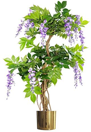 Leaf Design UK Albero di glicine artificiale realistico, 110 cm, colore: Oro viola