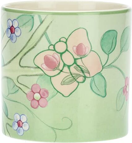 THUN Pasqua 2023, Vaso in Stoneware Decorato con Farfalle e Fiori in Gres, Versione Verde, Linea Pasqua Favolosa, 20.7x4.7x20.7 cm