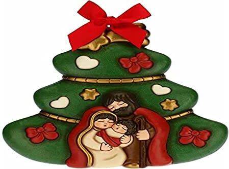 THUN Formella Albero di Natale con Sacra Famiglia Decorazioni Natale Casa Formato Grande Ceramica 25,1 x 4,3 x 25,4 h cm