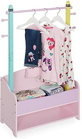 Relaxdays Stand Appendiabiti per Bambini, Scomparto Doppio, Guardaroba a Giorno, HxLxP: 100,5x71x30 cm, Colori Pastello, 80% Fibra 20% Legno