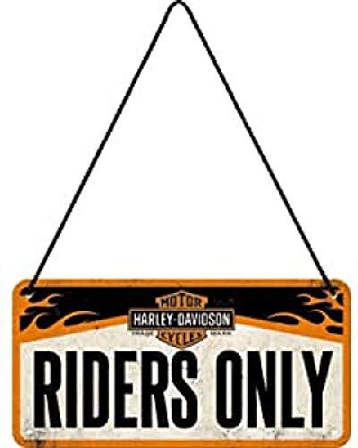 ART Targa da Appendere Harley-Davidson – Riders Only – Regalo per Amanti di Moto, in Metallo, Decorazione con Design Vintage, 10 x 20 cm