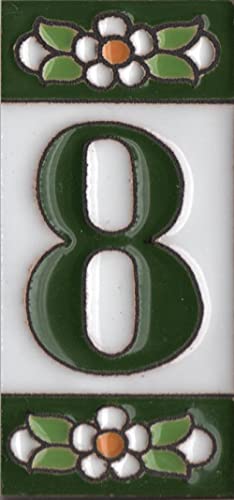 Generic Piastrelle in ceramica con numeri e lettere, motivo floreale verde, dimensioni delle piastrelle: 7,5 cm x 3,5 cm, da 2 a 10 cornici per piastrelle (8)